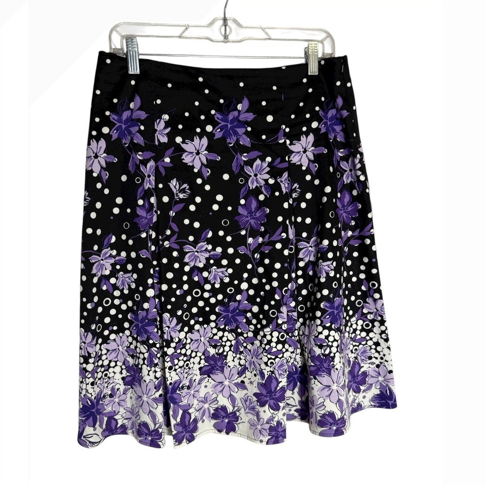 Christopher &‎ Banks Skirt Size 6 Floral Polka Dot Purple Flower Stretch Skirt